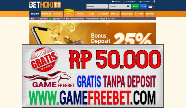 BetHoki77 Freebet Gratis RP 50.000 Tanpa Deposit