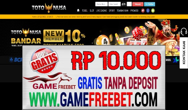 TotoNusa Bonus Freebet Terbaru Rp 10.000 Tanpa Deposit
