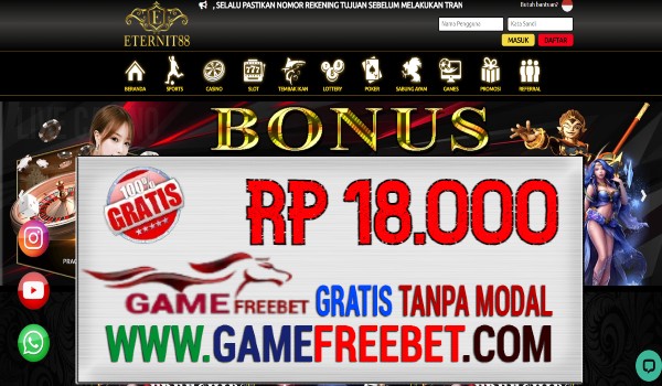 ETERNITI88 Gacor Freebet Gratis Rp 18.000 Tanpa Deposit