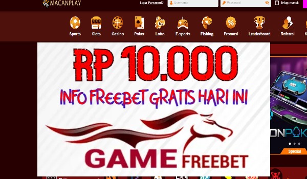 MACANPLAY Freebet Gratis Rp 10.000 Tanpa Deposit