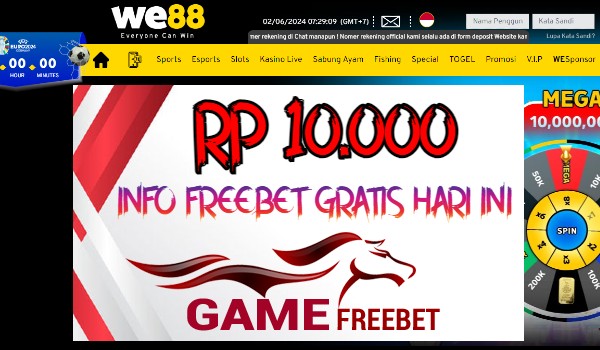 We88 Game Freebet Rp 10.000 Tanpa Deposit